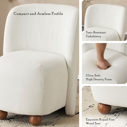 Modern Low Back Accent Upholstered Armless Living Room Chairs, Round Feet