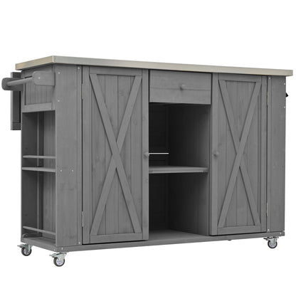Outdoor Kitchen Island With Stainless Steel Top, Ample Storage Space, Towel And Spice Racks And A Bottle Opener