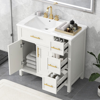 Modern Bathroom Vanity With Sink Top, 2 Doors And 3 Drawers