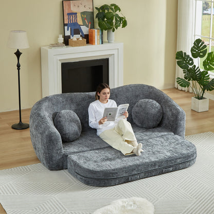 Curved Convertible Sofa, 2 In 1 Frameless Folding Sofa Bed With Pull Out Base And Deep Seat