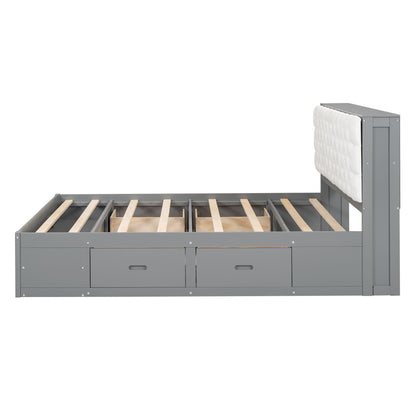 Platform Bed With Storage Headboard, Shoe Rack And 4 Drawers