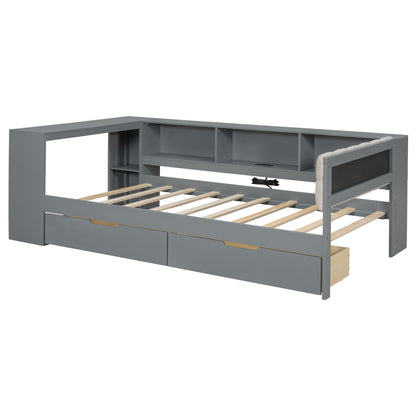 Upholstered Headboard Platform Bed With Storage Shelves, Drawers, Charging Station