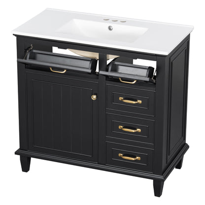 Modern Bathroom Vanity With Sink Top, Flip Drawers, Adjustable Shelf