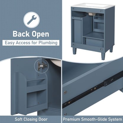 Bathroom Vanity With Sink, Deep Drawer, Door Shelf, 2 Tier Basket