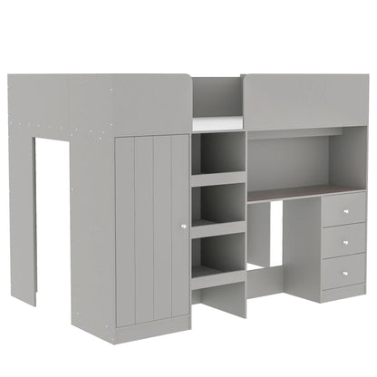 Loft Bed With Built In Wardrobe, Desk, Shelves, And Drawers