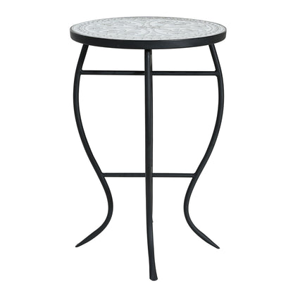 Outdoor Round Side Table With Mosaic Style Top And Curved Iron Legs