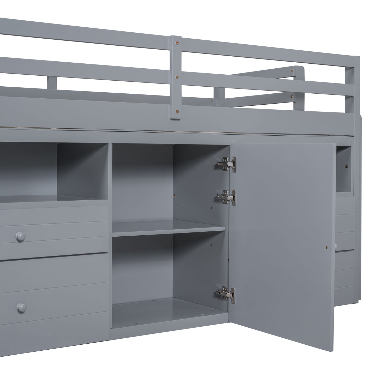 Loft Bed With 4 Drawers, Underneath Cabinet And Shelves