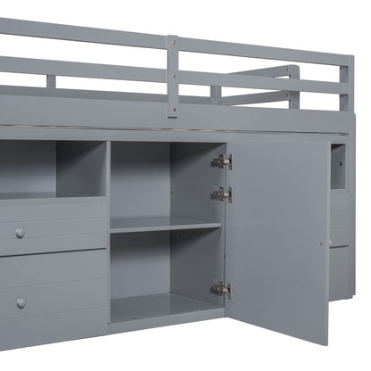 Loft Bed With 4 Drawers, Underneath Cabinet And Shelves