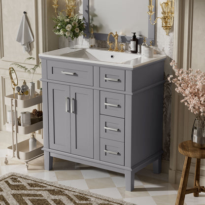 Modern Bathroom Vanity With Sink, Storage Cabinet, Soft Close Doors, Deep & Standard Drawers