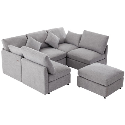 Sectional Sofa Modular U-Shaped With Ottoman & USB Ports
