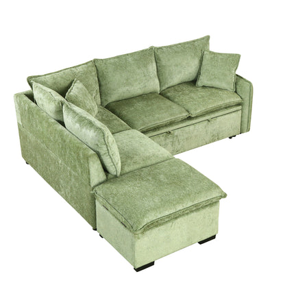 Convertible Sofa Bed Sectional Sofa Sleeper L-Shaped Sofa With A Storage Ottoman, Two Pillows, Two Power Sockets And Two USB Ports For Living Room
