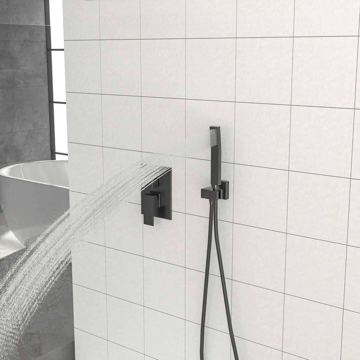 Dual Shower Head 10" Ceiling Mount Square Shower System With Rough In Valve - Matte Black