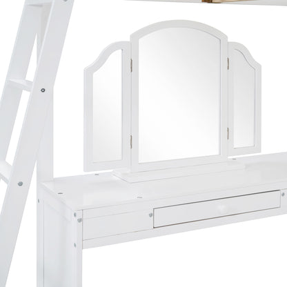 Loft Bed With Drawers, Cabinet, Shelves With Desk
