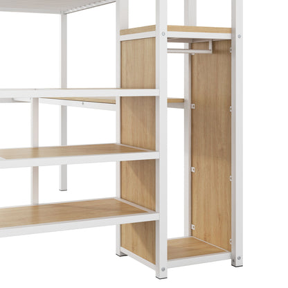Loft Bed With Desk, Storage Staircase, Small Wardrobe And LED Light