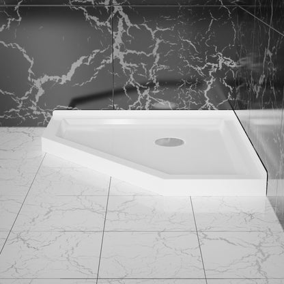 Neo Angle Corner Drain Shower Base - White