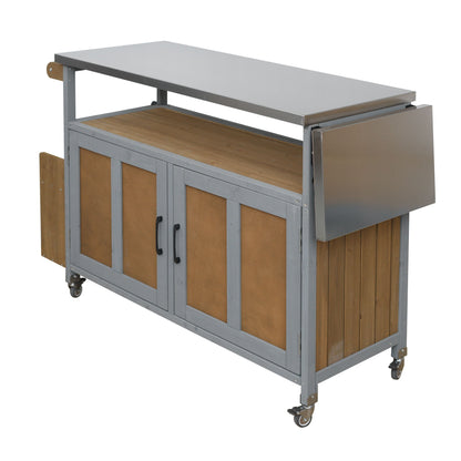 Foldable Outdoor Kitchen Island With Lockable Wheels, Storage Cabinet And Towel Rack For Patio
