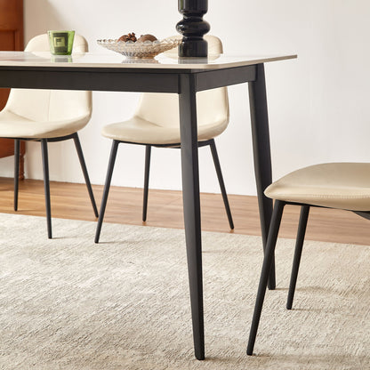 Dining Table Round White Sintered Stone Top Heavy Duty Metal Legs Waterproof Surface For Kitchen Dining Room Or Office Furniture - White / Black