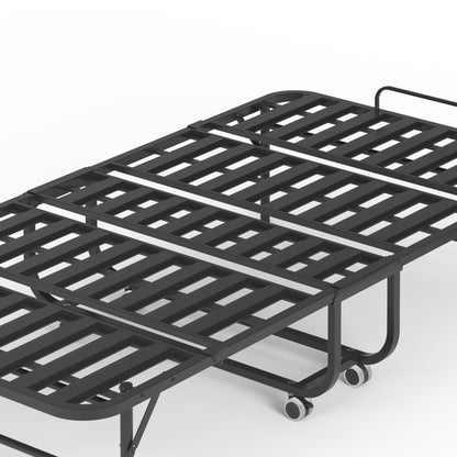 Twin Extra Long Folding Bed For Tall People, Heavy-Duty Rollaway Guest With Memory Foam Mattress - Black