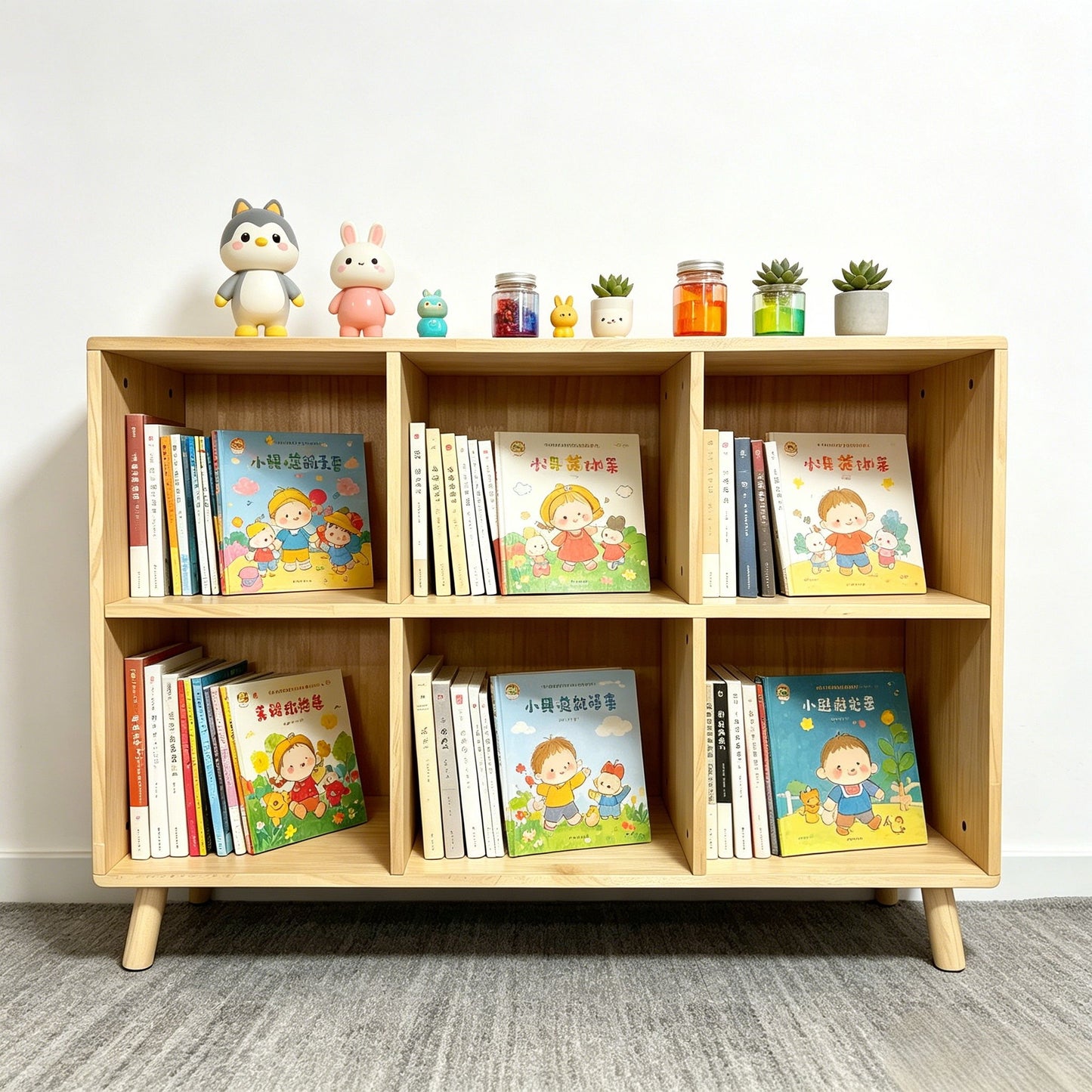 6 Cube Storage Shelf, Freestanding Open Bookcase With Legs Cubby Organizer For Living Room - Natural Wood
