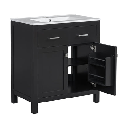 Bathroom Vanity With Ceramic Sink, Modern Single Bathroom Cabinet With 2 Doors And A Shelf, Soft Close Doors