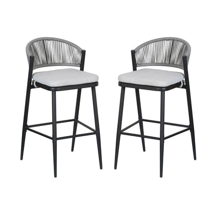 Outdoor Bar Height Metal Frame Counter Stools With Scallop Shaped Backrest & Water Resistant Cushions