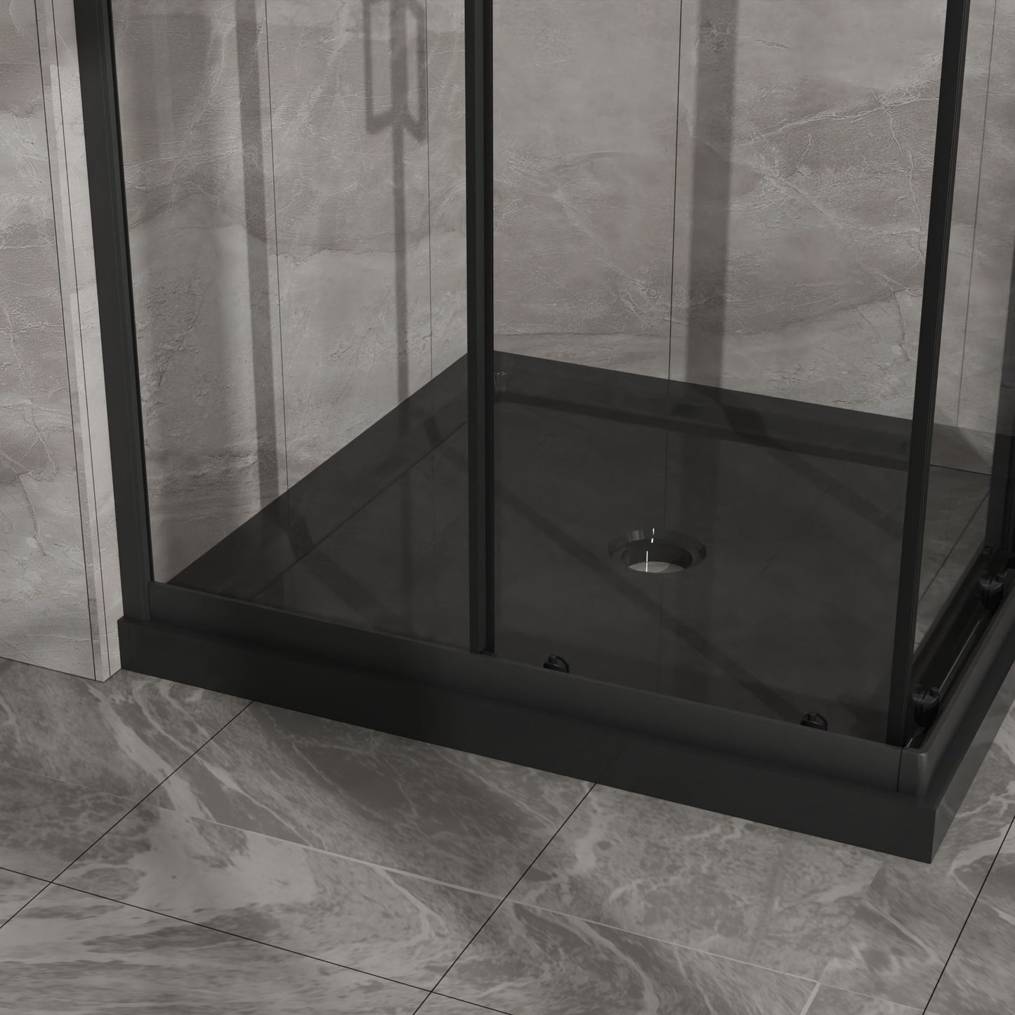Corner Shower Enclosure, Double Sliding Door With Shower Base - Matte Black