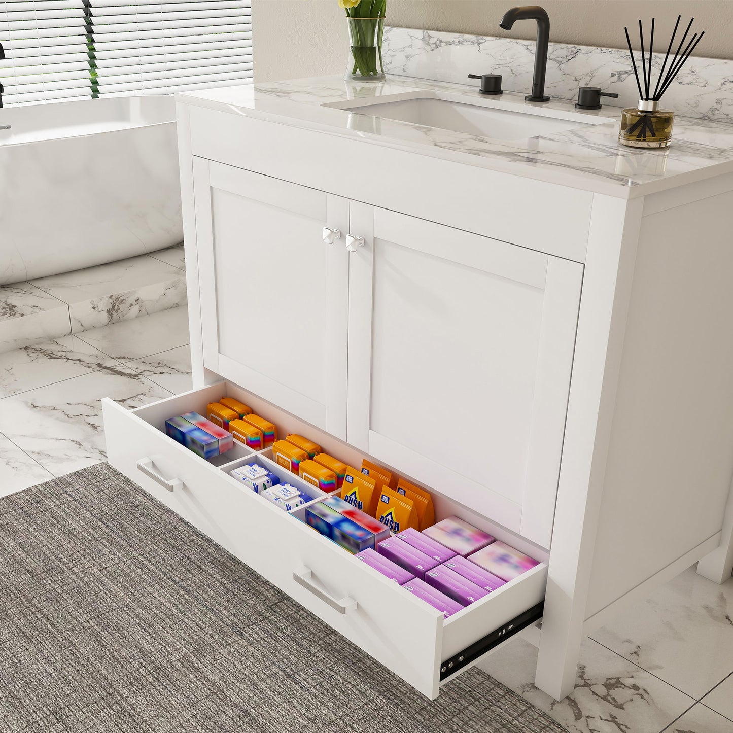 43" Bathroom Vanity Multi Functional Cabinet - White