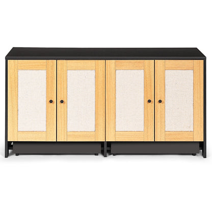Double Litter Box Enclosure, Cat Litter Box Enclosure For 2 Cats, Hidden Litter Box Furniture With Rattan Doors - Black