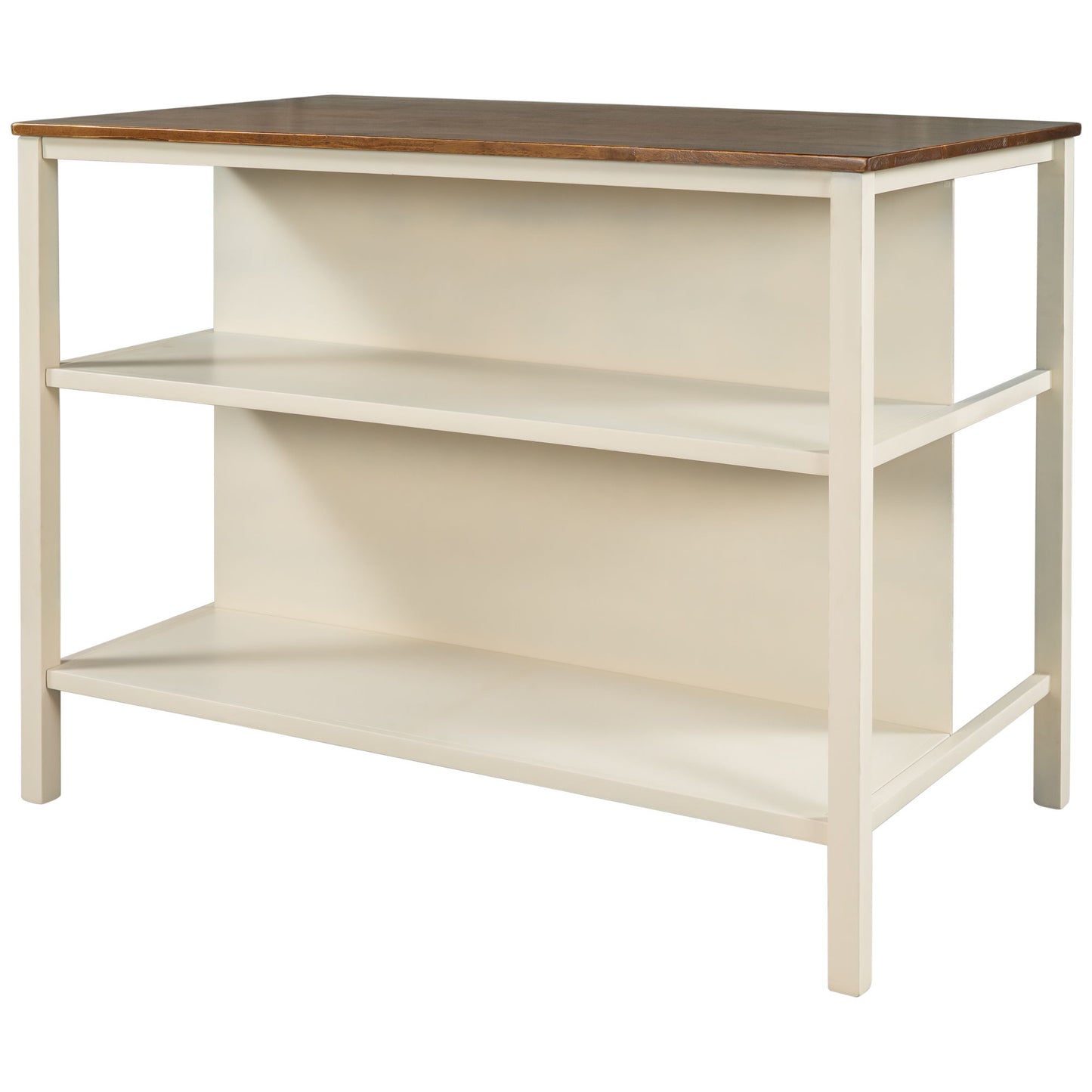 Rustic 3 Piece Stationary Kitchen Island Set With 2 Seatings, With 2 Open Shelves