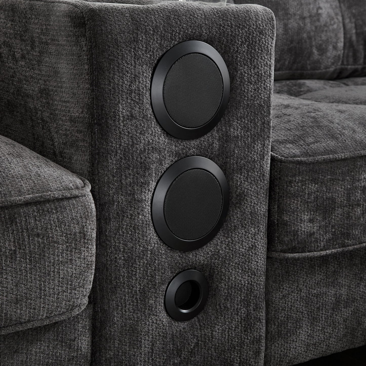 Modern Sectional Sofa U-Shaped With Movable Ottomans, tooth Speakers, LED Lights And Modular Storage