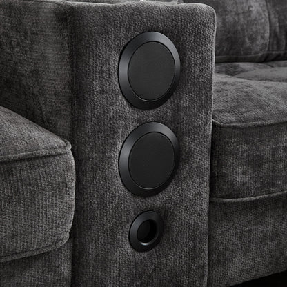 Modern Sectional Sofa U-Shaped With Movable Ottomans, tooth Speakers, LED Lights And Modular Storage