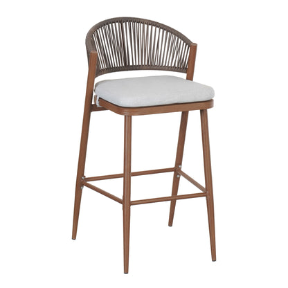 Outdoor Bar Height Metal Frame Counter Stools With Scallop Shaped Backrest & Water Resistant Cushions