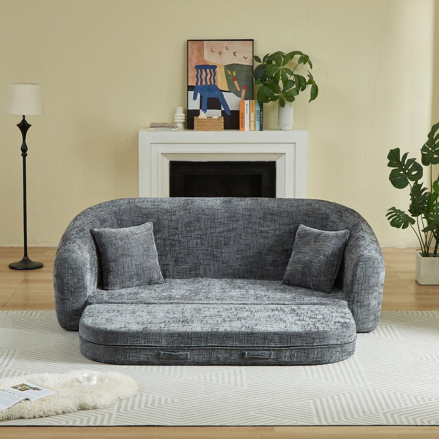 Curved Convertible Sofa, 2 In 1 Fold Out Bed With Pull Out Base And Deep Seat