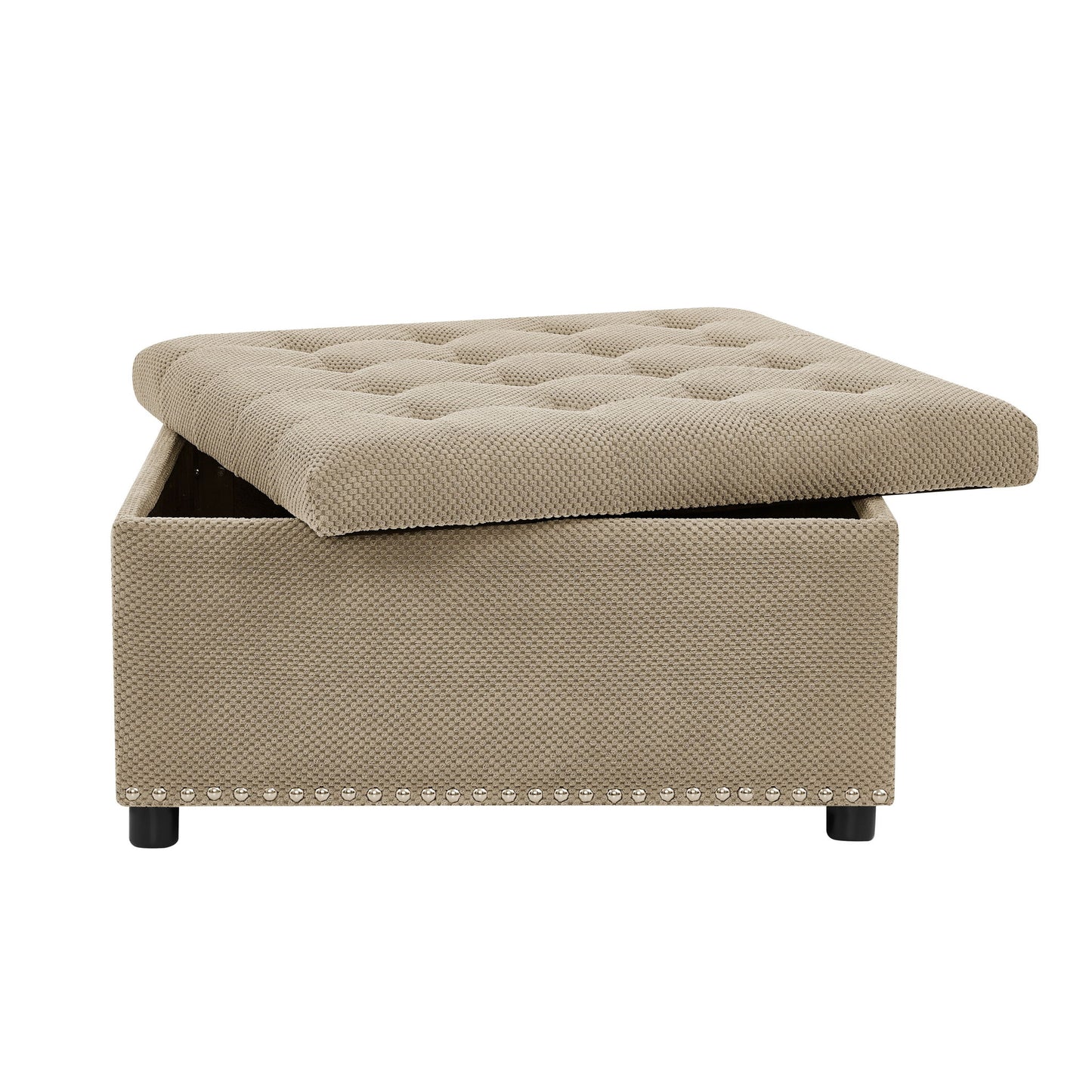 Square Tufted Storage Ottoman With Nailhead Trim