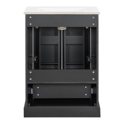 Bathroom Vanity With Sink, 1 Divided Drawer And 2 Soft Close Doors With Double Shelf