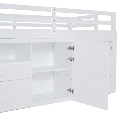 Loft Bed With 4 Drawers, Underneath Cabinet And Shelves
