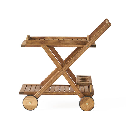 Riviera Bar Cart Stained Mobile With Wheels For Entertaining - Natural Stained