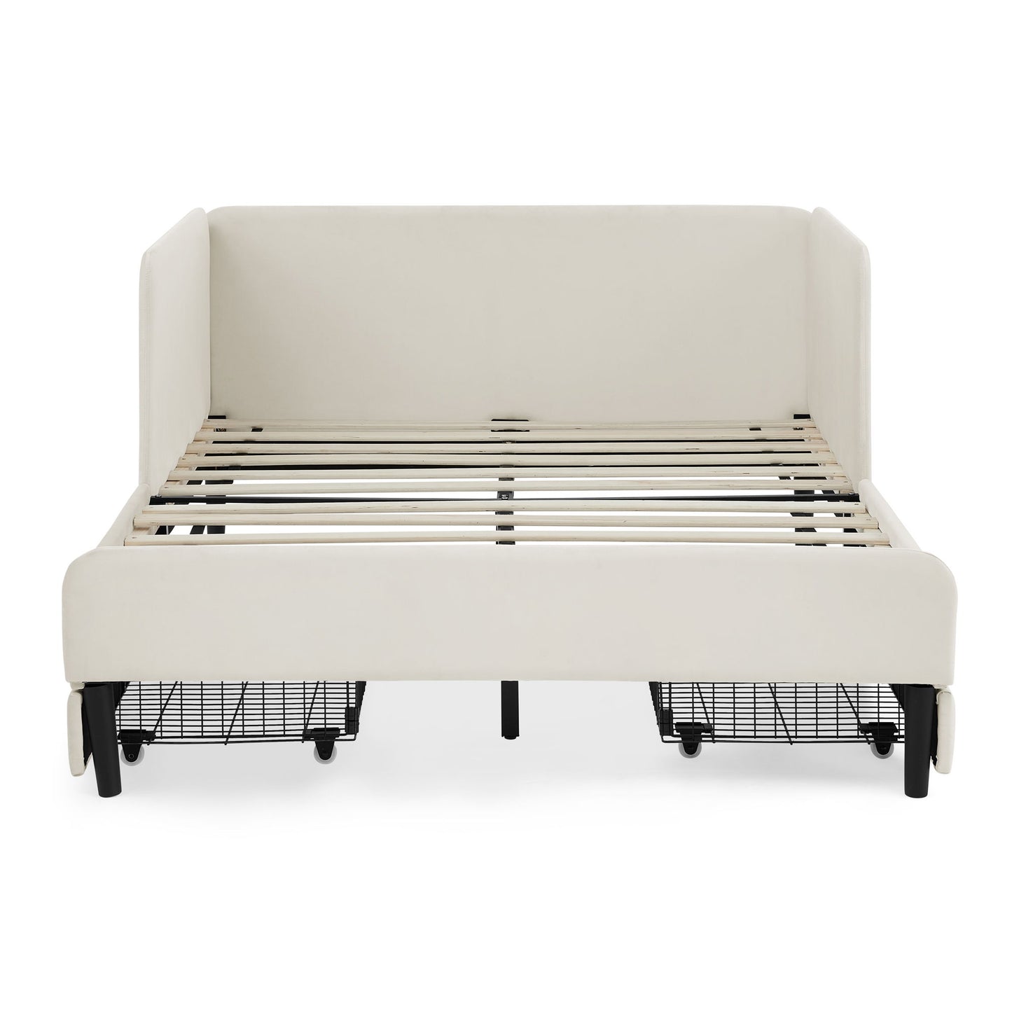 Upholstered Platform Bed Frame With 2 Storage Drawers And Adjustable Sofa Bed