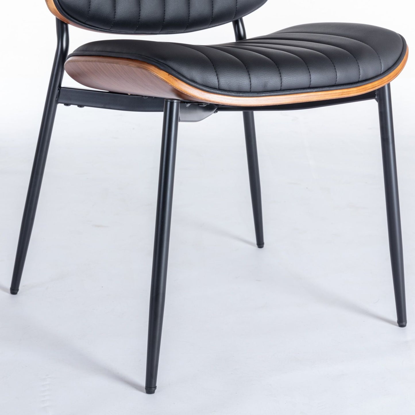 Dining Chairs (Set of 2) Mid-Century Modern Retro Chair With Walnut Bentwood Back Upholstered Seat Metal Legs Adjustable Foot For Kitchen Dining Room Chairs