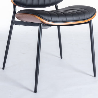 Dining Chairs (Set of 2) Mid-Century Modern Retro Chair With Walnut Bentwood Back Upholstered Seat Metal Legs Adjustable Foot For Kitchen Dining Room Chairs
