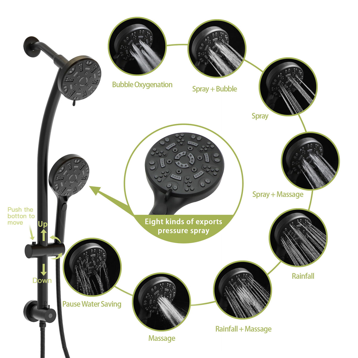 Multi Function Dual Shower Head System With 4.7" Rain Showerhead, 8 Function Hand Shower, Adjustable Slide Bar