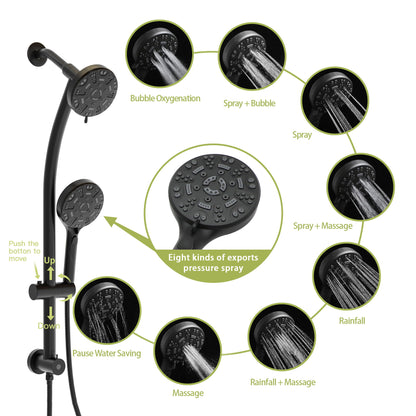 Multi Function Dual Shower Head System With 4.7" Rain Showerhead, 8 Function Hand Shower, Adjustable Slide Bar