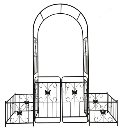Metal Garden Arch With Gate High Climbing Plants Support Rose Arch Outdoor - Black