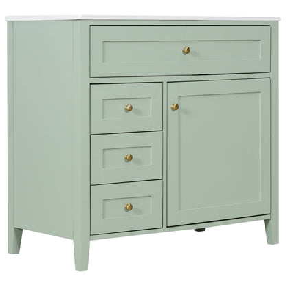 Bathroom Vanity With Sink, 3 Drawers & Cabinet With Adjustable Shelves