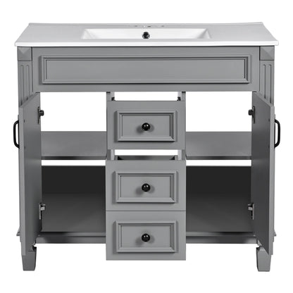Bathroom Vanity With Top Sink, Mirror Cabinet, 2 Soft Closing Doors & 2 Drawers
