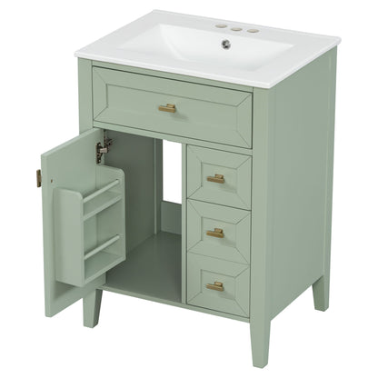 Bathroom Vanity With Sink, 3 Drawers & Cabinet With 2 Tier Door Storage Rack, Soft Close Doors & Drawers