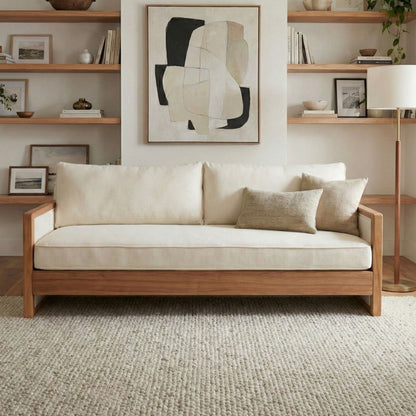 Modern 3 Seater Sofa With Wood Armrests