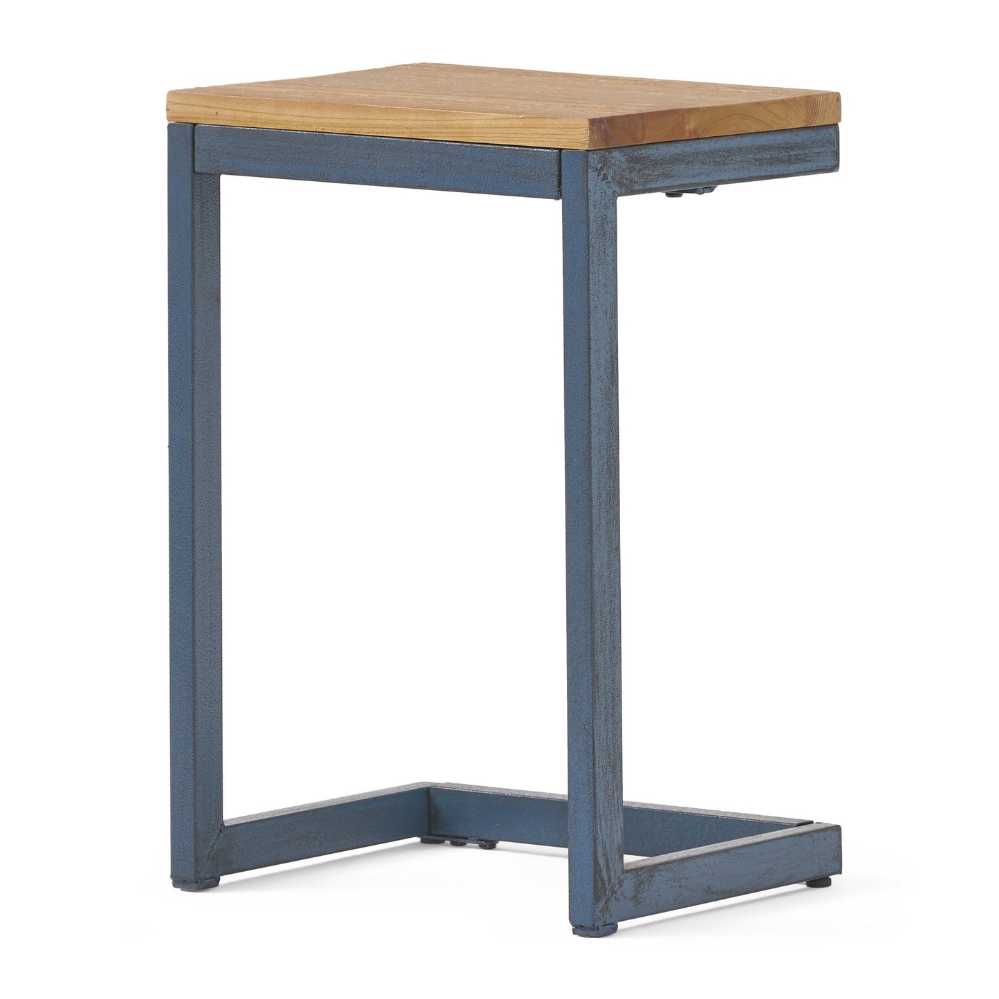 Small C Shaped End Table With Iron Base And Fir Wood Top - Black