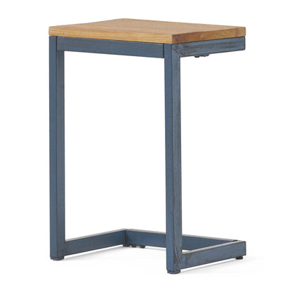 Small C Shaped End Table With Iron Base And Fir Wood Top - Black