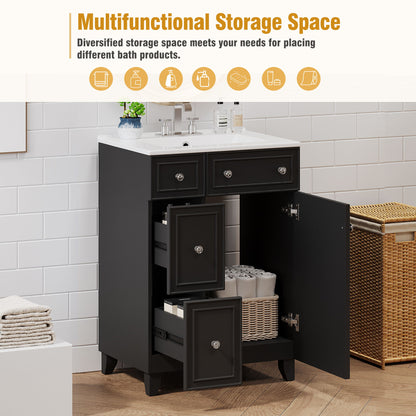 Transitional Style Bathroom Vanity Cabinet With Ceramic Sink
